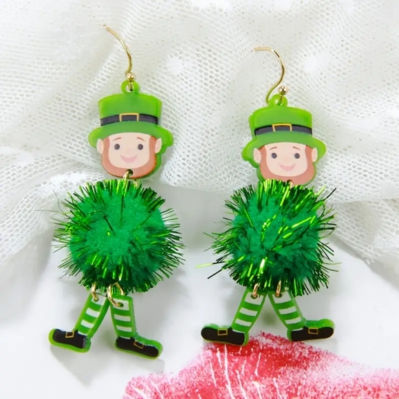 ST Patrick's Pom Pom Earrings (NEW) - Picture 2 of 2